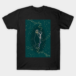 Look Up Line Art - Green & Gold T-Shirt